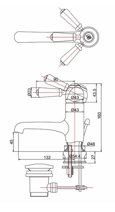 Однорычажный смеситель для раковины со сливом Burlington CHELSEA REGENT ARCH-00096543 - Вид №2
