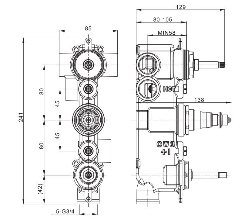 Термостатический смеситель для душа с 3 отверстиями CROSSWATER MPRO ARCH-00008763 - Вид №1