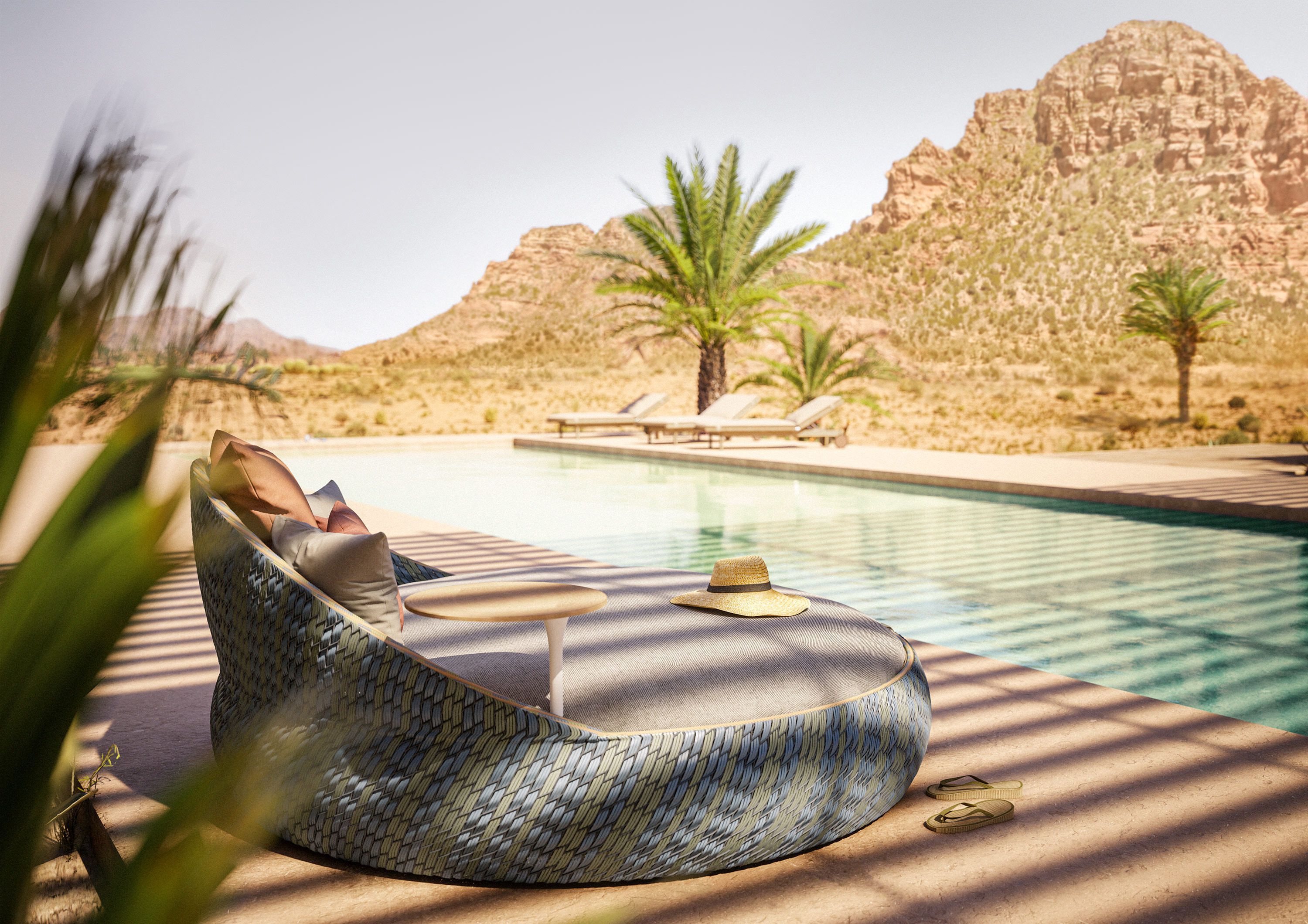 Круглая Садовая кровать из синтетического волокна с колесами DEDON DALA ARCH-00116042 - Вид №1