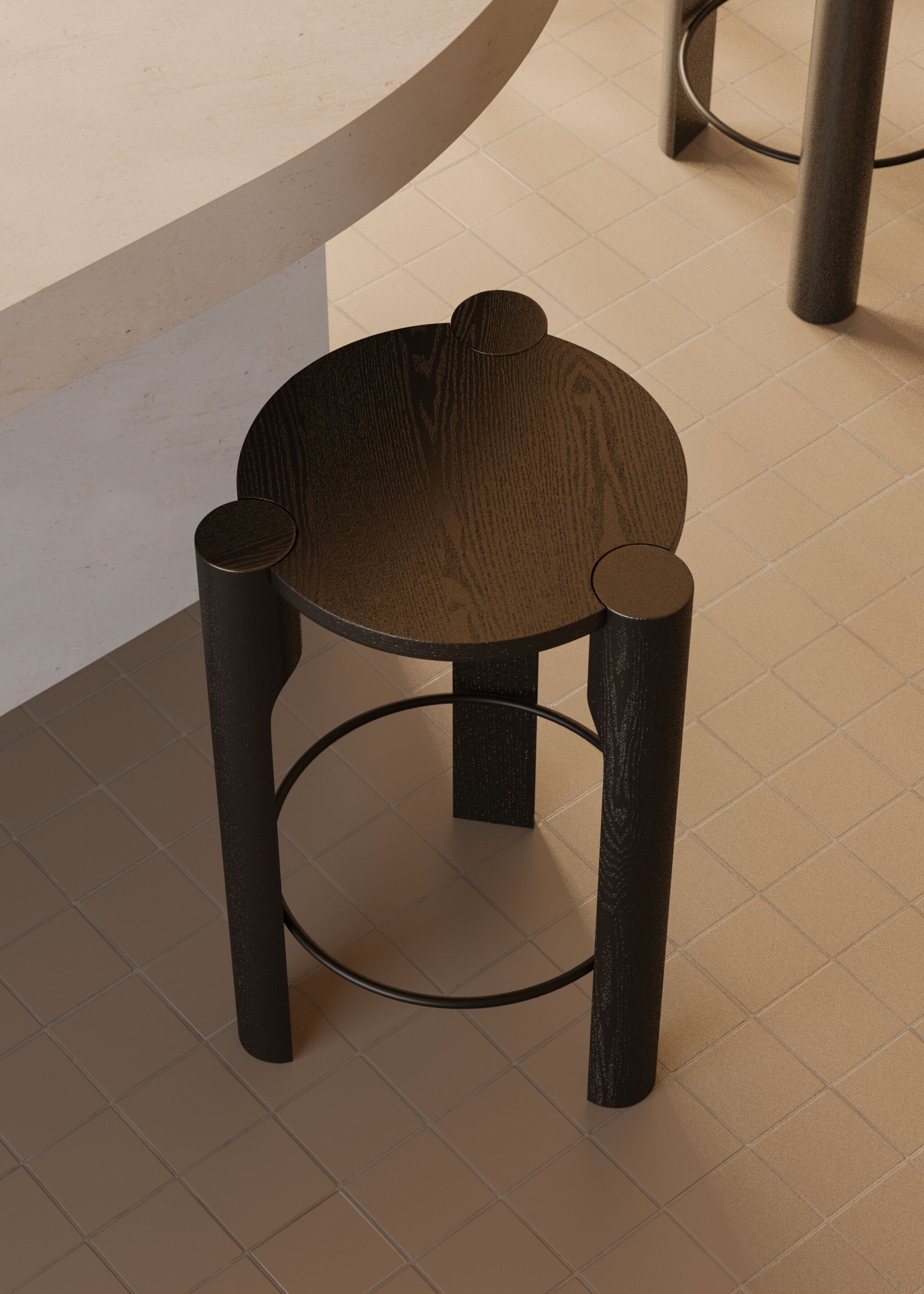 Деревянный табурет с подставкой для ног Omelette Editions Domus ARCH-00103969 - Вид №2