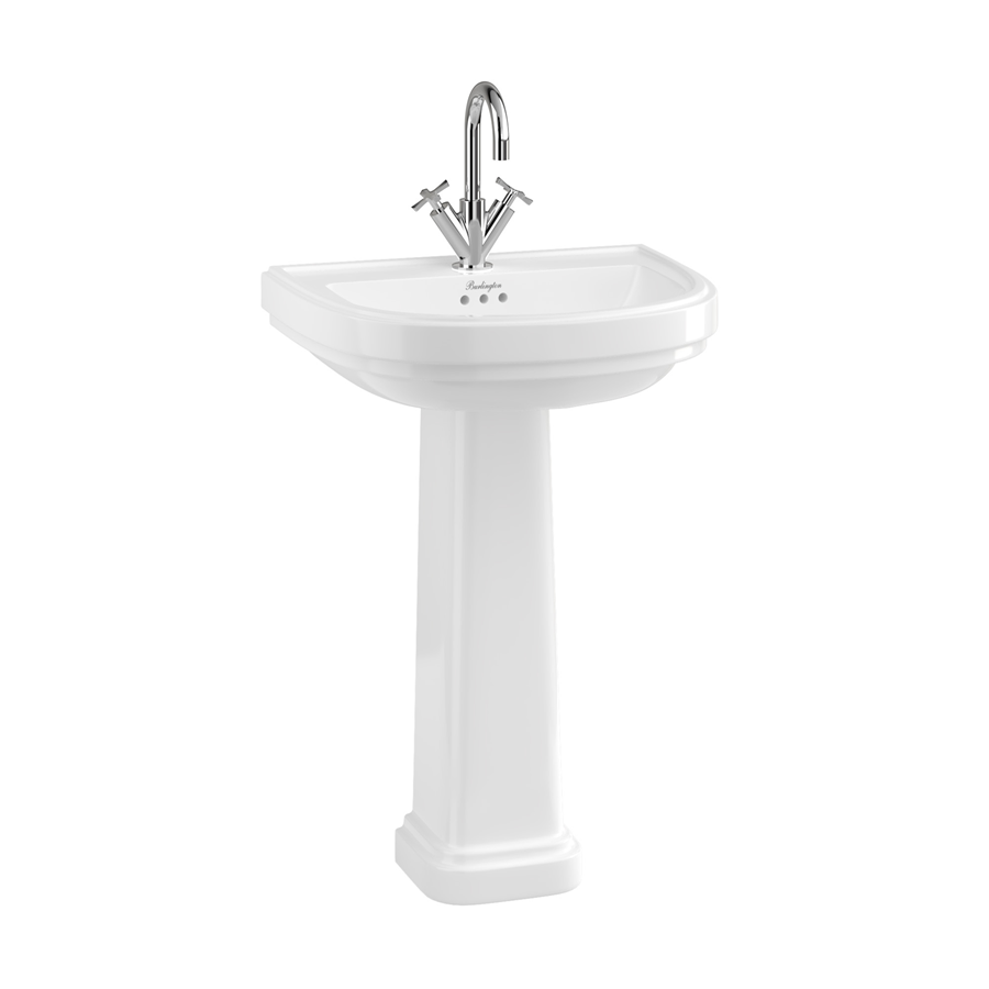 Burlington Riviera Раковина Riviera 580 мм в форме D с пьедесталом Riviera Full с 1 отверстием под смеситель RIV3 1TH - RIV6 