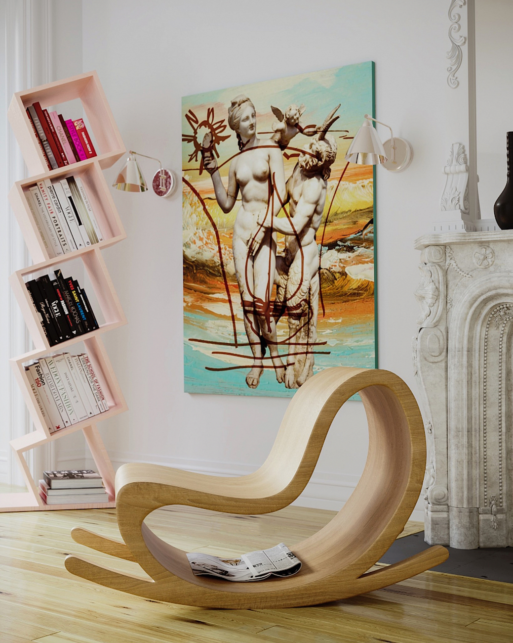 Стеллаж деревянный дизайнерский узкий беленый дуб "Матрица на 4" от Odingeniy ODINGENIY СТЕЛЛАЖИ "МАТРИЦА" 178437 Бежевый  - Вид №5