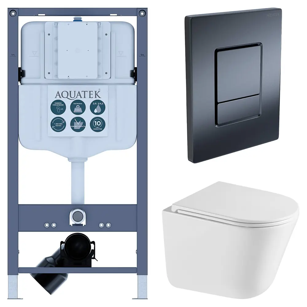 Комплект инсталляции Aquatek Pneumo N 49 с безободковым унитазом Iddis Lahta клавиша Aquatek Pnn-0000004 чёрная Pneumo N49 STLM-2019637