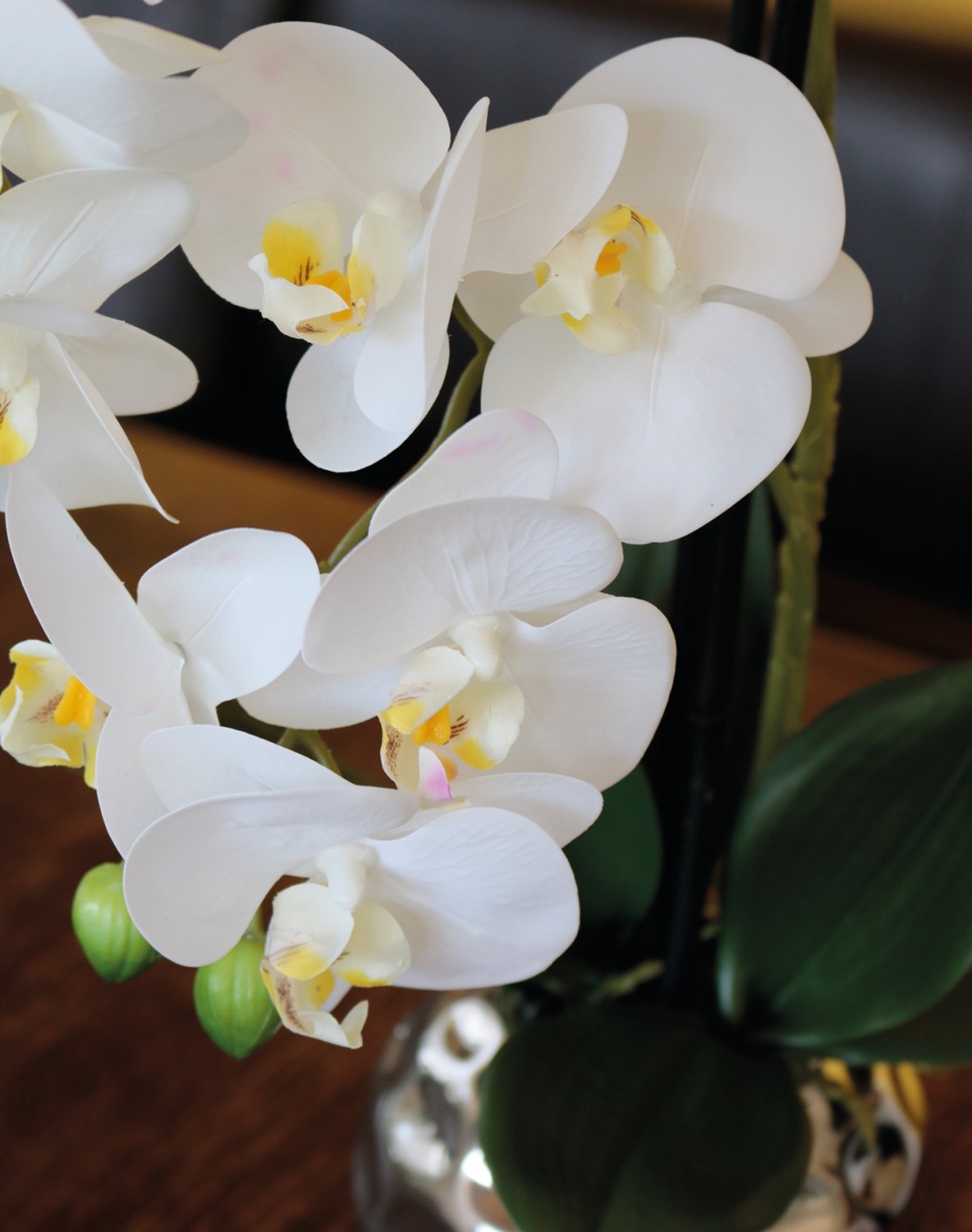 2772 778 a3 Пластиковая орхидея Phalaenopsis, 2-х кратная, горшечная, 45 см, real touch, бежево-белая H-andreas 
