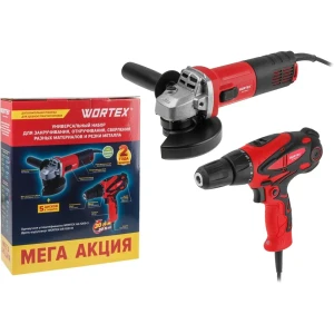 91637142 Угловая шлифовальная машина сетевая Wortex AG 1209-3 1329385, ЦЕ-2319522192, 900 Вт, 125 мм в комплекте с дрелью-шурупов STLM-1526870