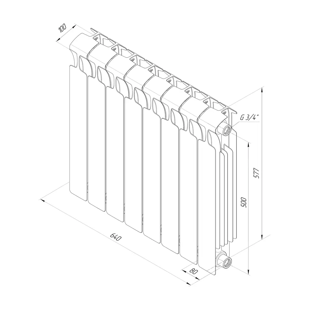 Радиатор секционный Rifar Monolit M50008RAL7012 500/100 8 секций боковое подключение биметалл серый 82560807 STLM-2093320 - Вид №6