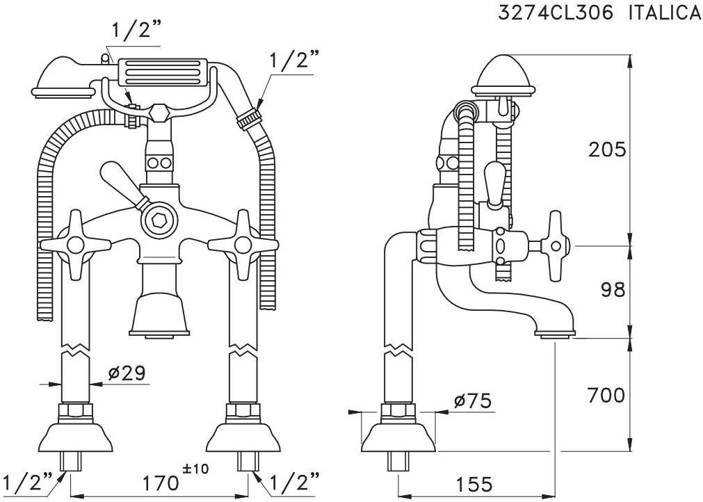 RUBINETTERIE STELLA Смеситель для душа на 2 отверстия с ручным душем Italica It02208 - Вид №2