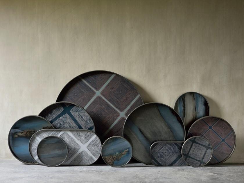 Ethnicraft Круглый поднос из дерева и стекла Linear flow 20910 - Вид №2