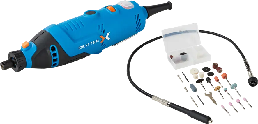 82630792 Гравер сетевой Dexter 5 150MD2.5, 150 Вт, гибкий вал и набор насадок 62 шт. STLM-0032375