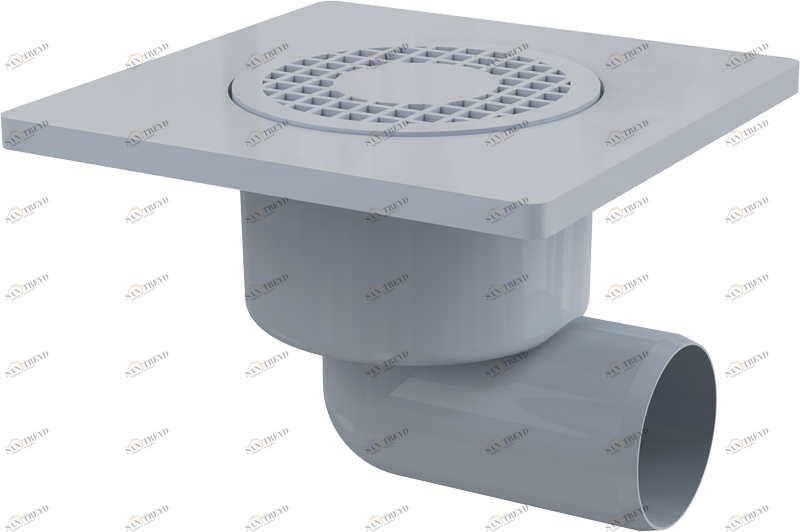 Сливной трап 150×150/50 мм боковой сток, решетка серая, гидрозатвор мокрый ALCAPLAST APV3