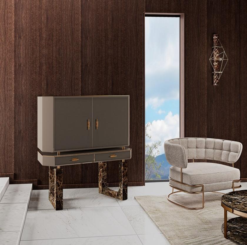 Porustudio Барный шкаф с дверцами и ящиками, обтянутыми кожей Lincoln sun-id-1445971 - Вид №4