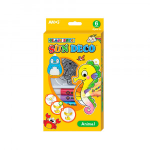 22917 Набор витражных красок с витражами "Животные", 6 цветов по 10,5 мл, 6 мини-витражей 12/48 AMOS