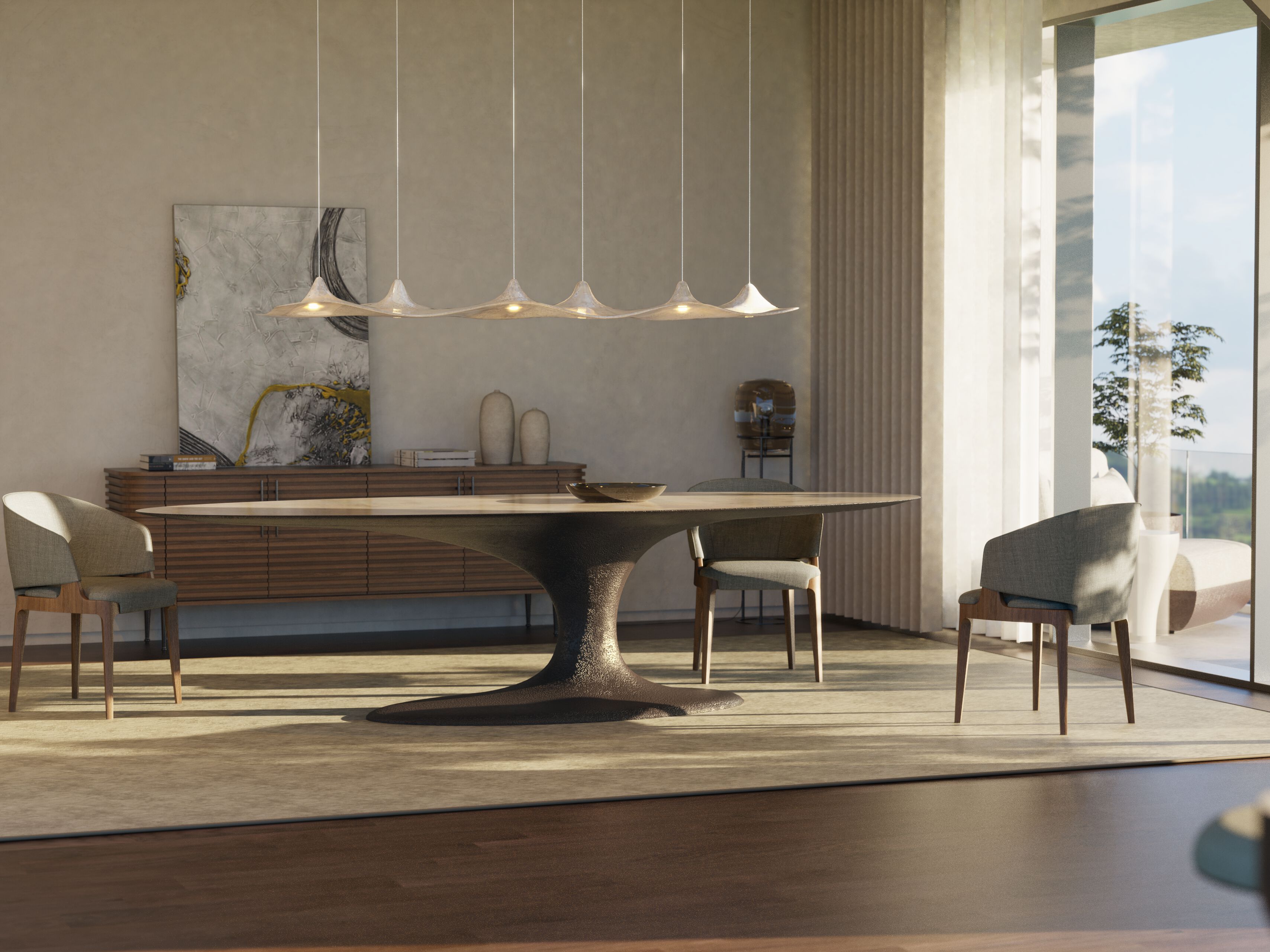 Овальный обеденный стол из стекловолокна и шпона GANSK JADE ARCH-00103800 - Вид №1