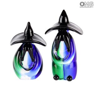 1921 ORIGINALMURANOGLASS Фигурка двух мексиканцев зелено-голубая - Этнические фигурки - муранское стекло 8 см