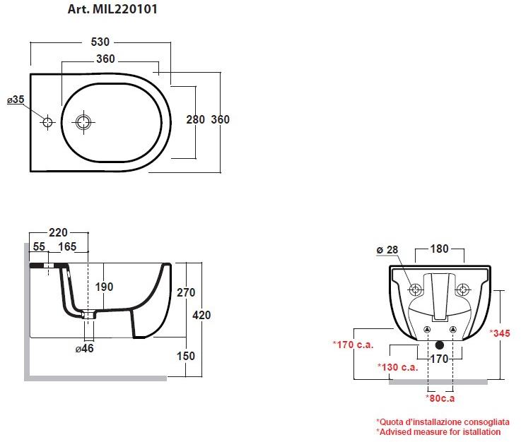 Mil220101 Биде подвесное Milady Olympia Ceramica - Вид №5