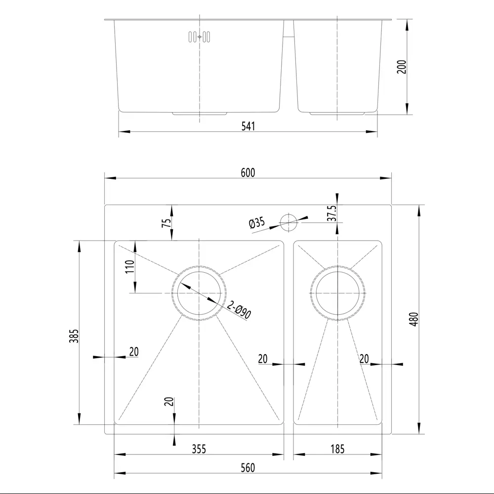 МОЙКА КУХ 2Ч 60X48Г20 САТ МЕТ KONSENSA STLM-2045346 - Вид №11
