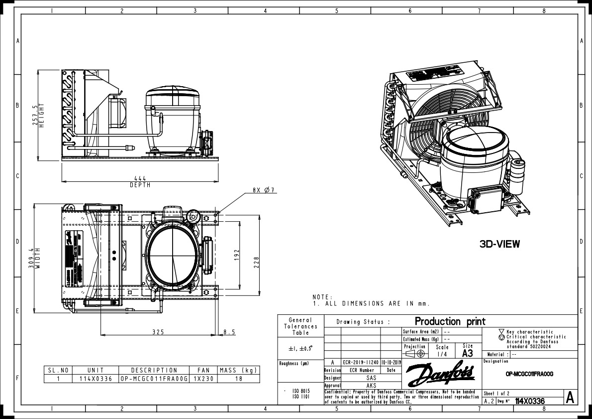 Danfoss OP-MCGC — компрессорно-конденсаторный агрегат OP-MCGC011FRA00G агрегат компр.-конд. 114X0336  - Вид №5