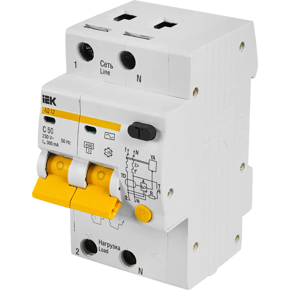 Дифференциальный автомат IEK АД12 2Р 50А с защитой от токов утечки 12461277 STLM-1101561