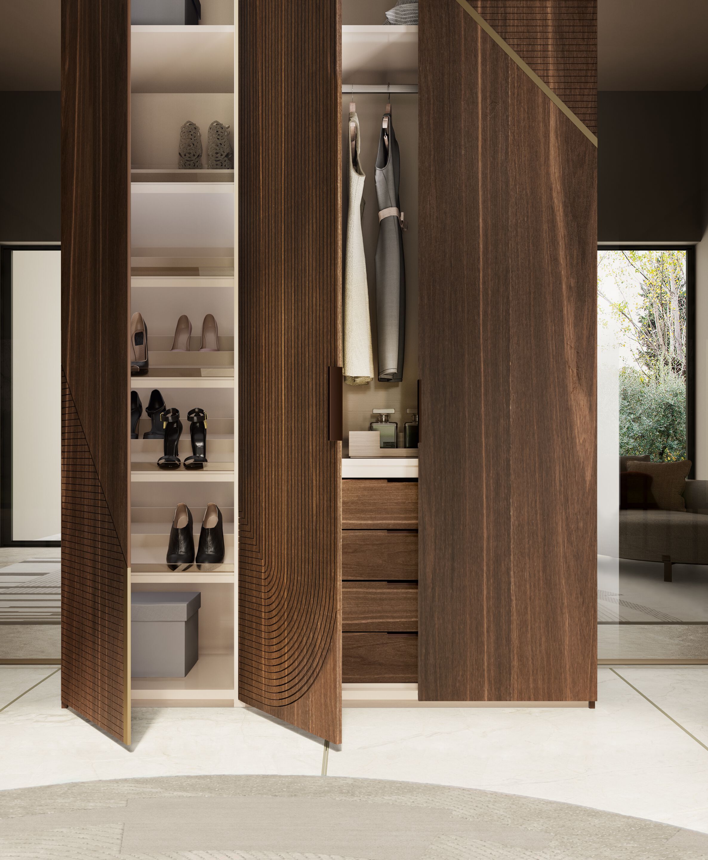 Модульная деревянная и стеклянная гардеробная со встроенным освещением Bizzotto Italia Нара ARCH-00066082 - Вид №2