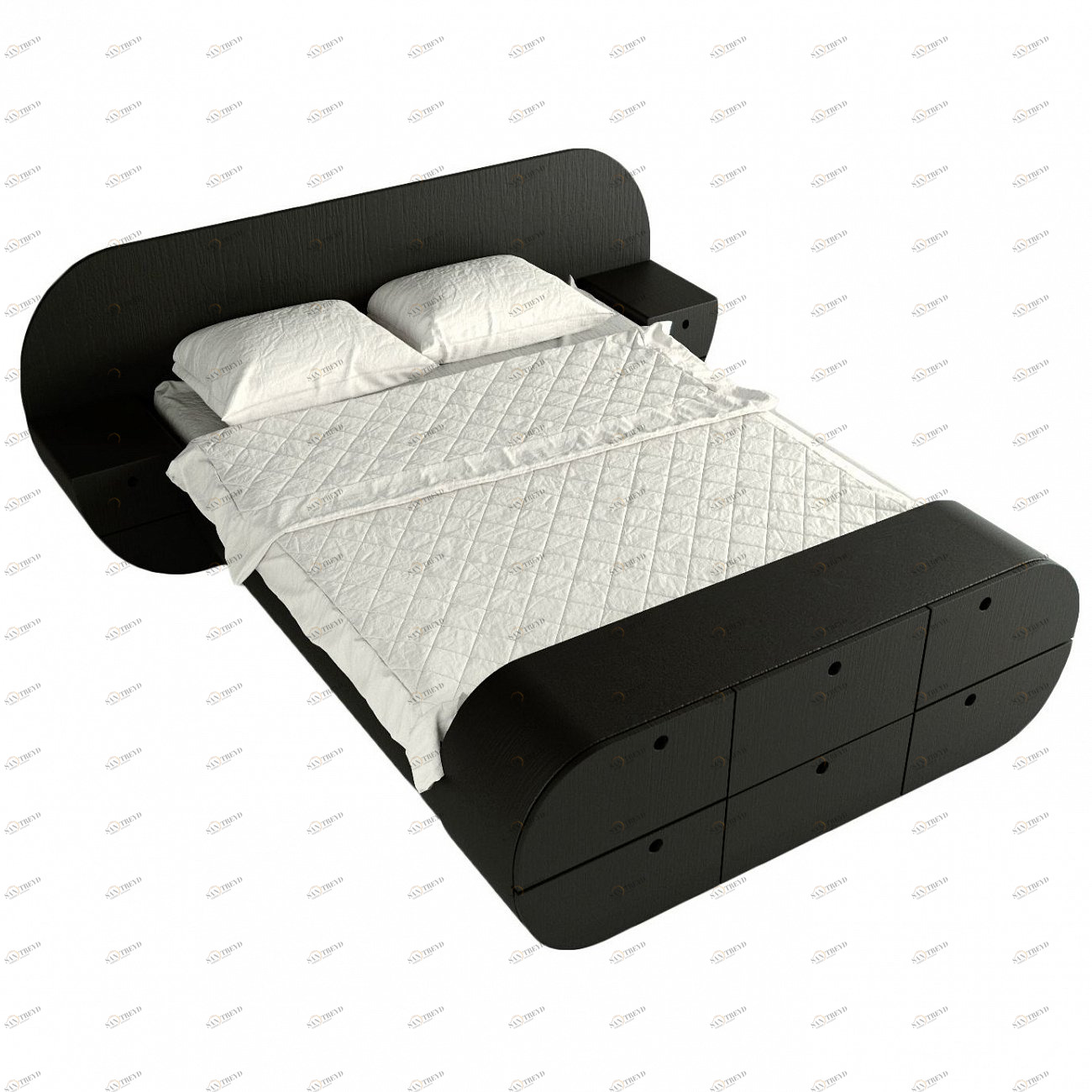 Кровать двуспальная 160х200 с тумбами и комодом черная "Цикл" ODINGENIY ЦИКЛ 178343 Черный 