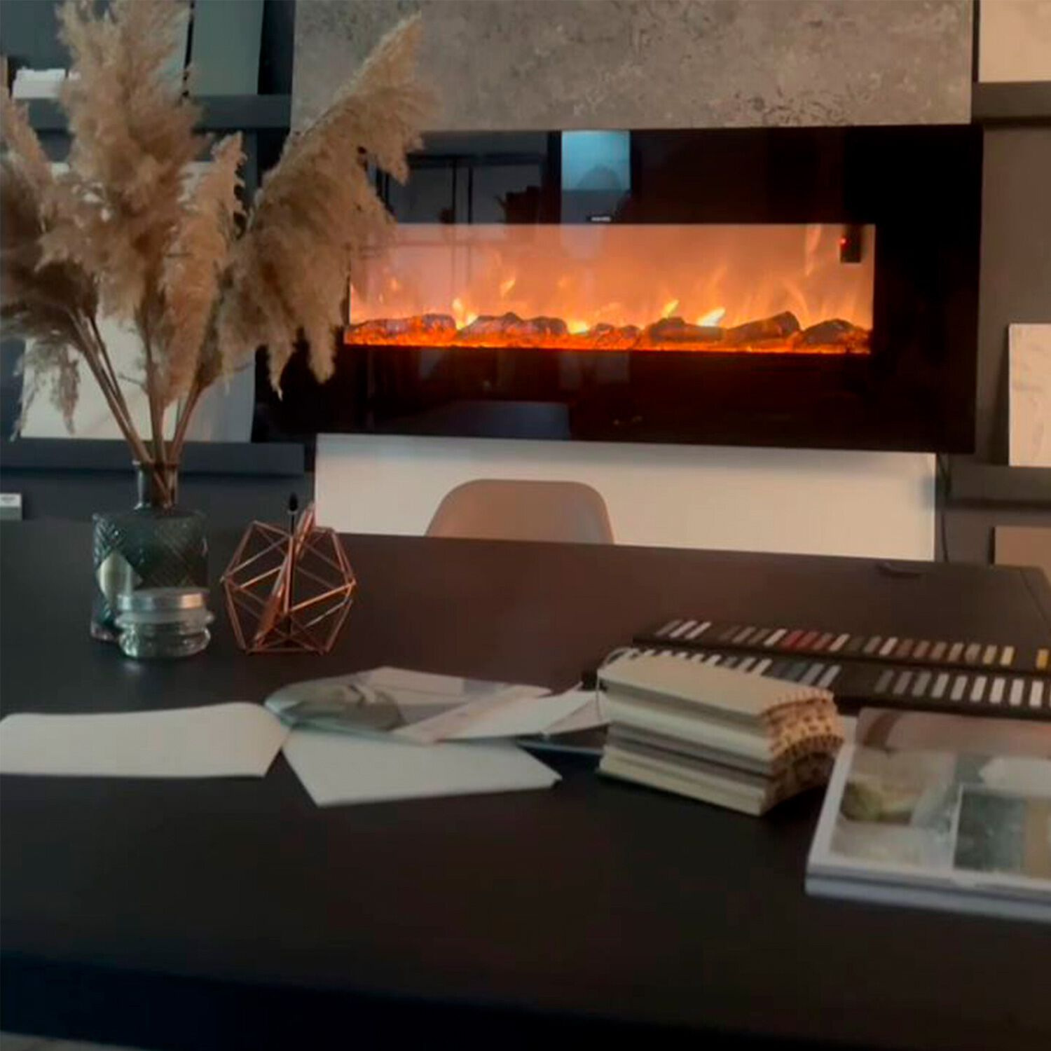 Настенный электрический стальной и стеклянный камин SINED STELVIO ARCH-00016842 - Вид №1