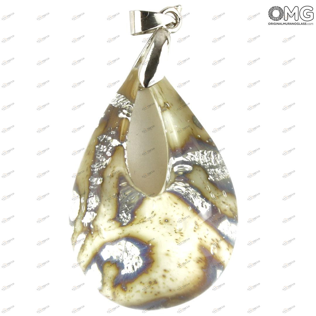4017 ORIGINALMURANOGLASS Белая подвеска-капля с серебром - муранское стекло OMG 57 см 