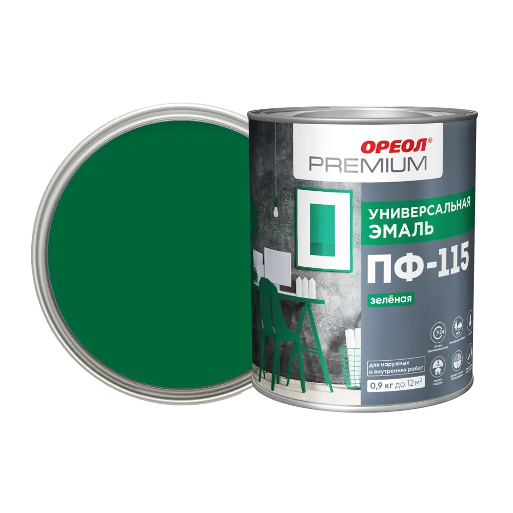 Эмаль Ореол Premium ПФ-115 глянцевая цвет зелёный 0.9 кг 82216106 STLM-2133312 