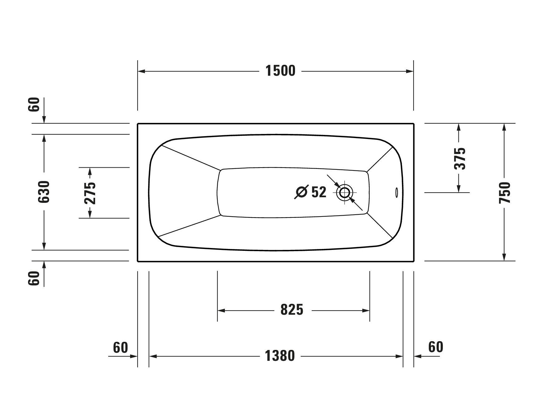 Прямоугольная керамическая ванна с утопленным джакузи Duravit Aurena ARCH-00137841 - Вид №2
