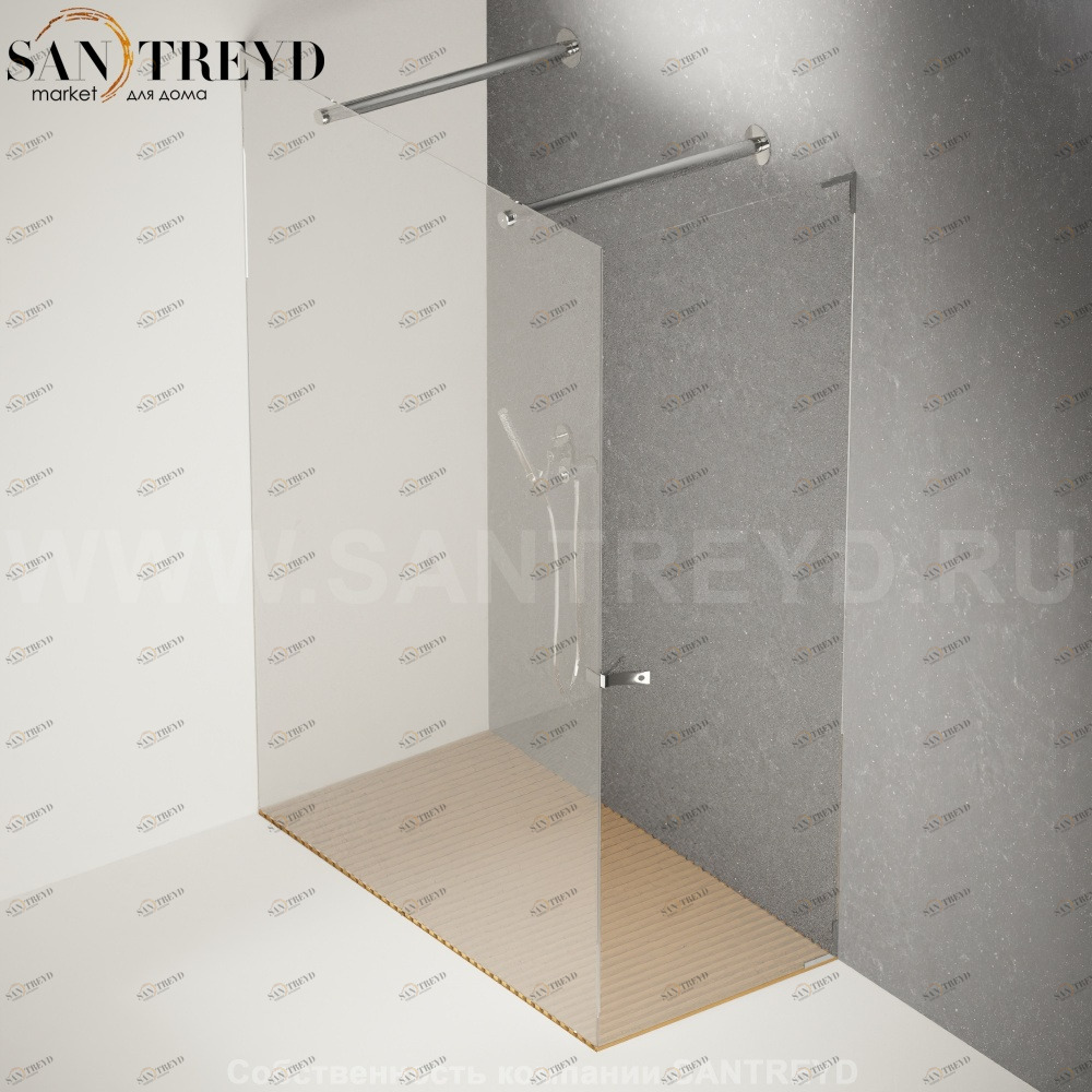 Душевое ограждение FLAT D подрезаемое, стеклянная с дверью экстрапрозрачная перегородка с 2-мя держателями с поддоном из тика. Размеры: глубина от 70 до 100 см, длина от 140 до 160 см Agape DC3070100140160TTTE