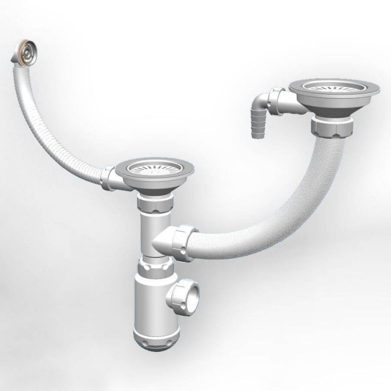 Санпласт Сифон двойной GRAND 3 1/2" с круглым переливом и отводом(метал) GRANFEST С.Н.341-11-24 Р