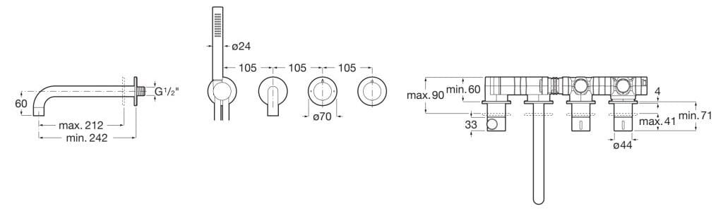 Смеситель для ванны из латуни с ручным душем Roca T_Multi ARCH-00114516 - Вид №5