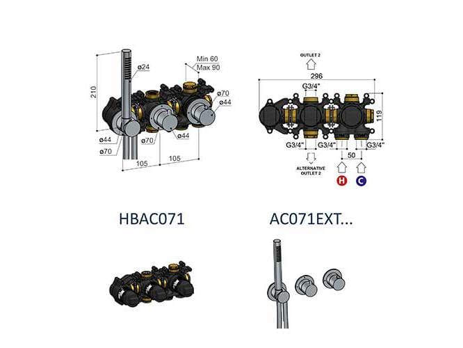 Латунный термостатический смеситель для ванны Hotbath Ace ARCH-00100719 - Вид №2