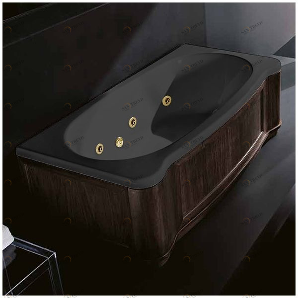 Ванна Gruppo treesse New Classic Young STD-V6747-DX-WV-CZ чёрная с золотой фурнитурой и гидромассажем прямоугольная правая деревянная панель венге STDV6747DXWVCZ