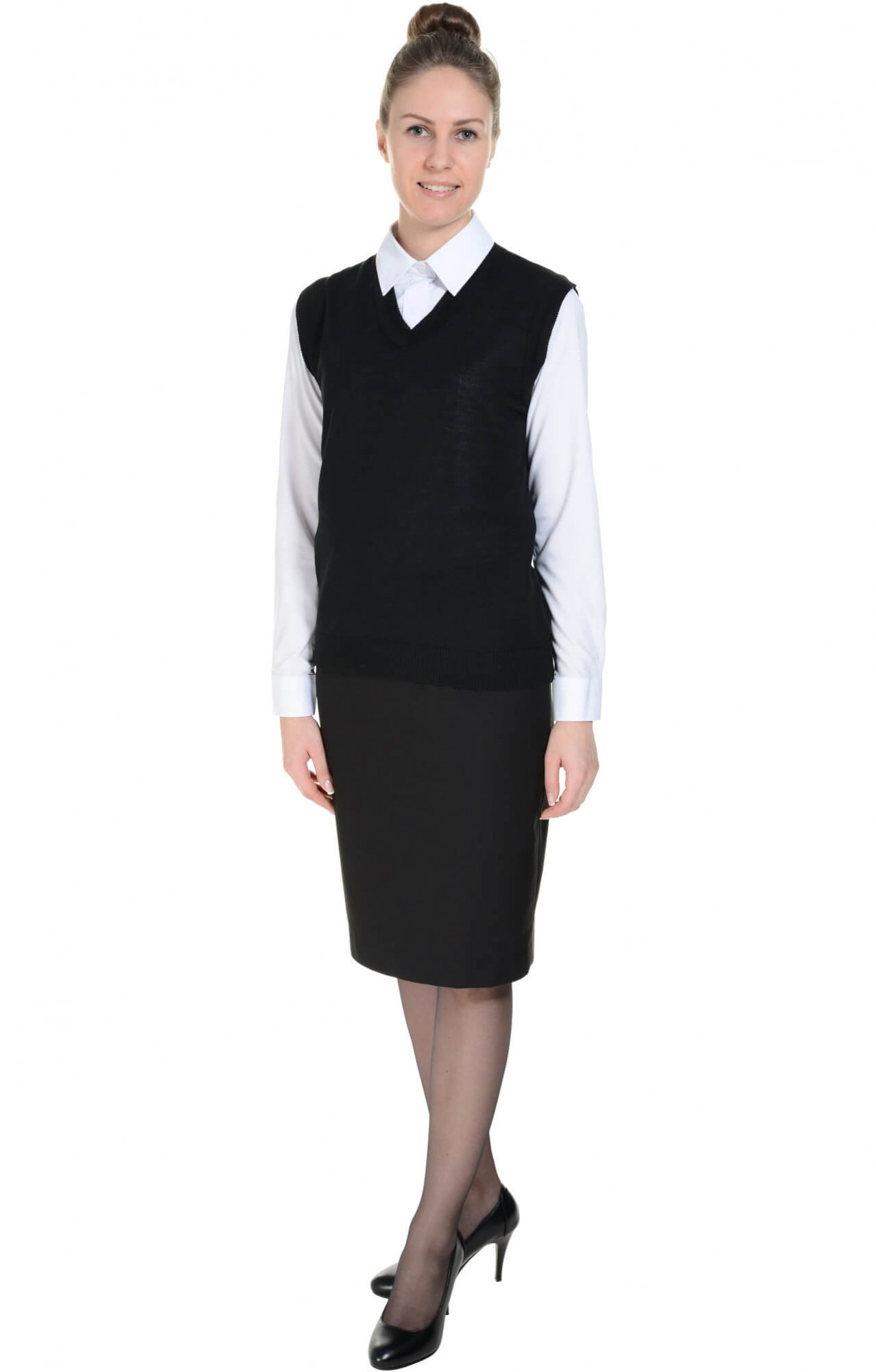 62518 Жилет трикотажный женский черный  Одежда для официантов  размер 52-54 Спецодежда 