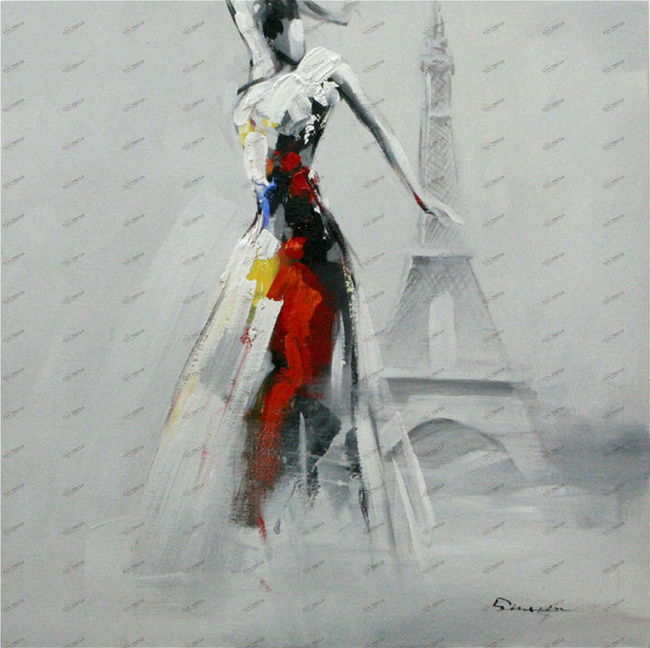 Картина на холсте 100х100 см "Парижанка" EVENHOME КАРТИНЫ МАСЛОМ 129764 Красный;серый 