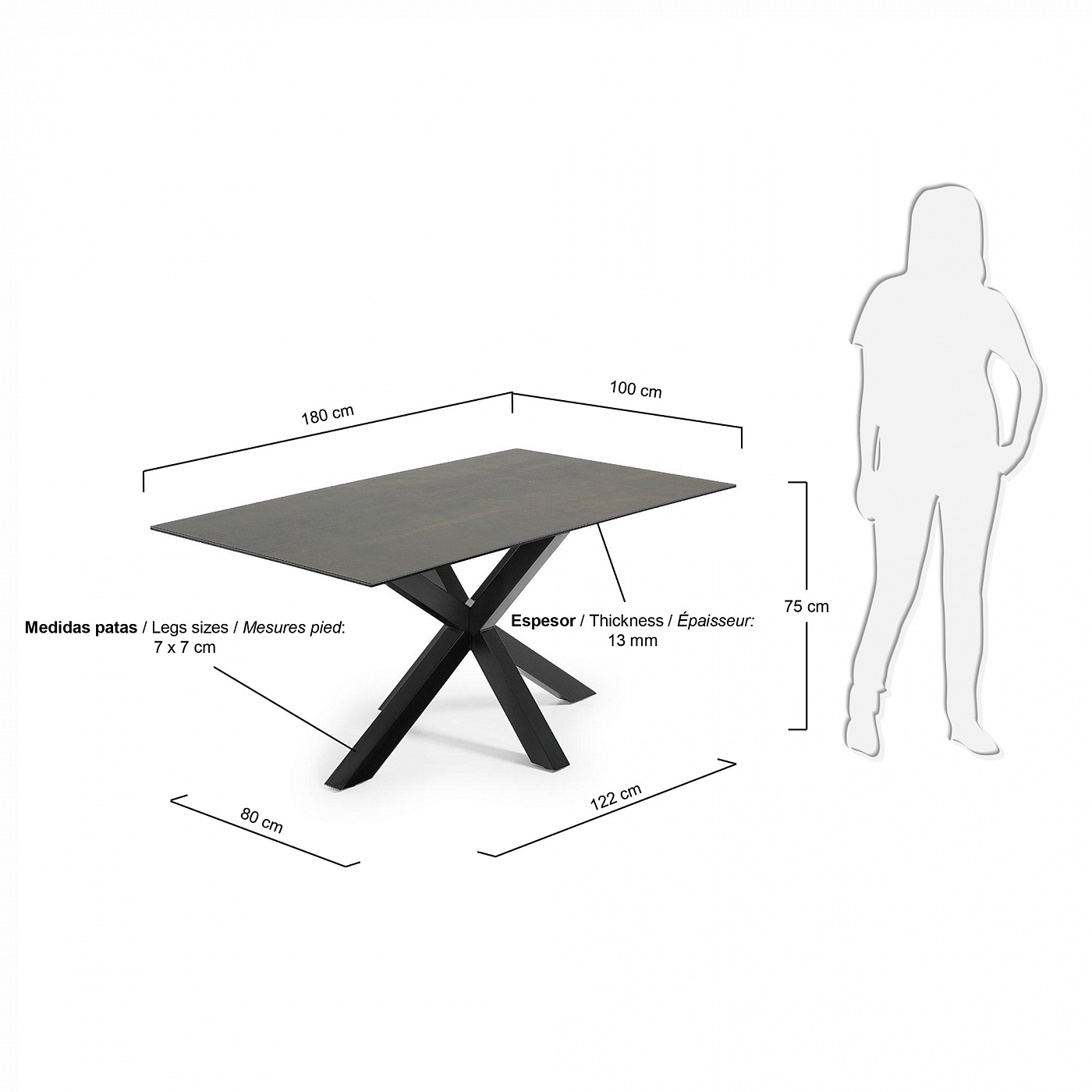 051142 Стол Arya 180x100 керамика серый La Forma Argo
