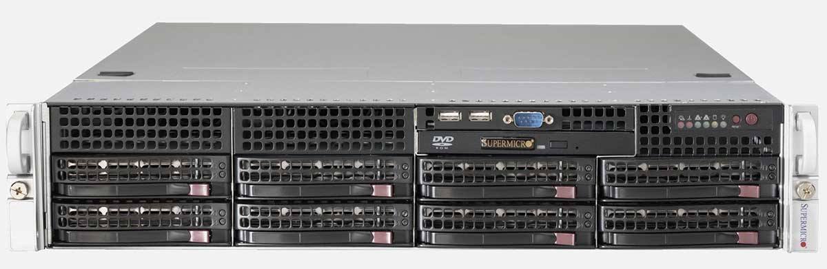 SYS-6028R-WTR server (x10drw-i, cse-825tq-r740wb) (lga2011-r3 dual,c612, 16xddr4 rdimm/lrdimm up to 1 tb, svga, 4x pci-e 3.0 x8 (2 fhfl, 2 fhhl), sata raid, 8x3.5'' hotswap,2xgblan,2u,rackmount,740w redundant) SuperMicro Santreyd  - Вид №1