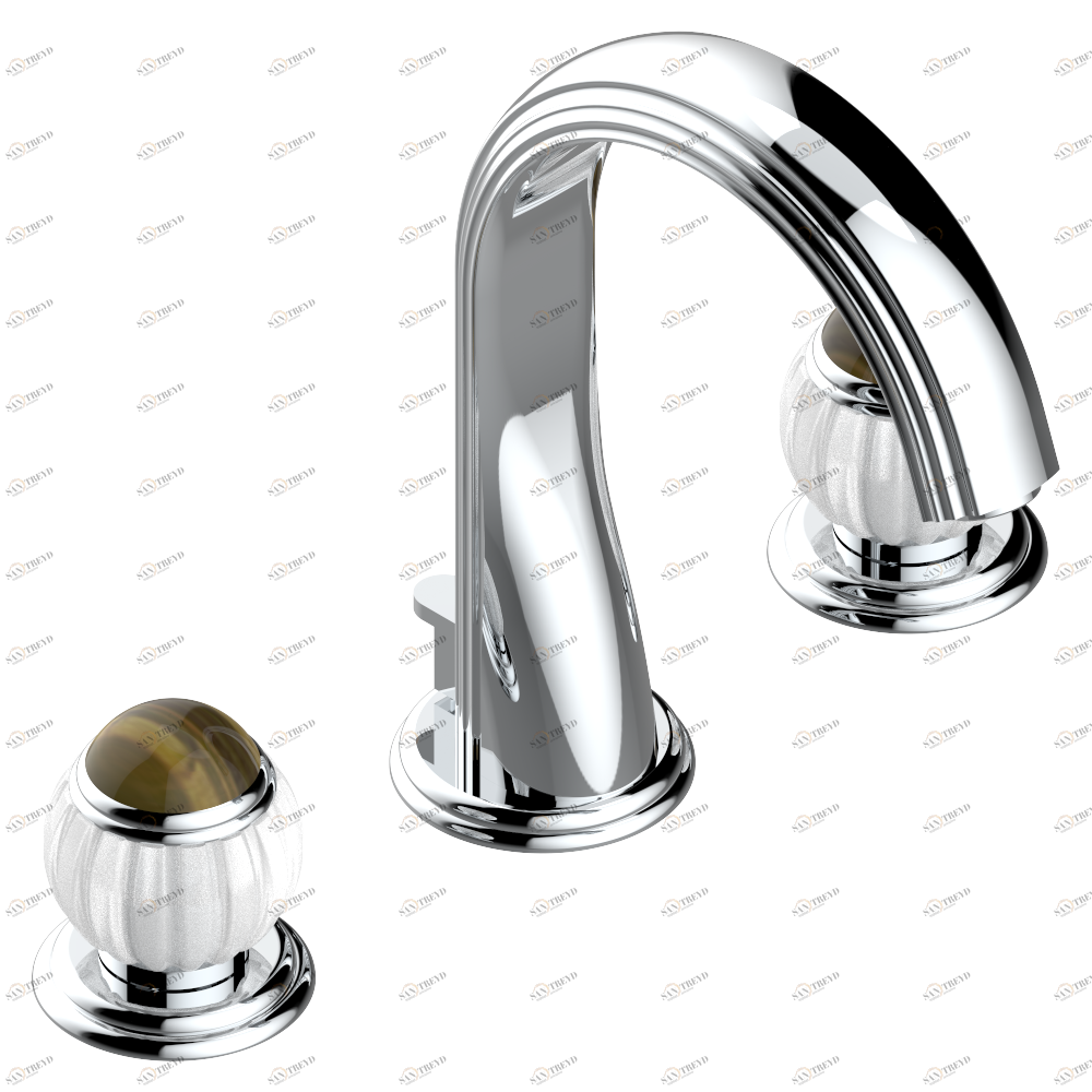 A8R-151M Смеситель устанавливаемый на борту раковины на три отверстия с донным клапаном. Для мрамора Thg-paris Vogue тигровый глаз Хром A8R 151M A02 CAT.A