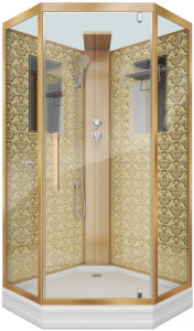 Душевая кабина NG-7799GBK (900x900х2100) низкий поддон стенки ЗОЛОТО БЕЗ КРЫШИ 4 места