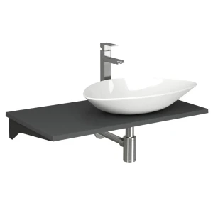 91826227 Комплект: Столешница кварц 80 см раковина BAUEDGE Triangle 59x39 смеситель хром Hotel Still выпуск и сифон BAUEDGE Dream STLM-1410621