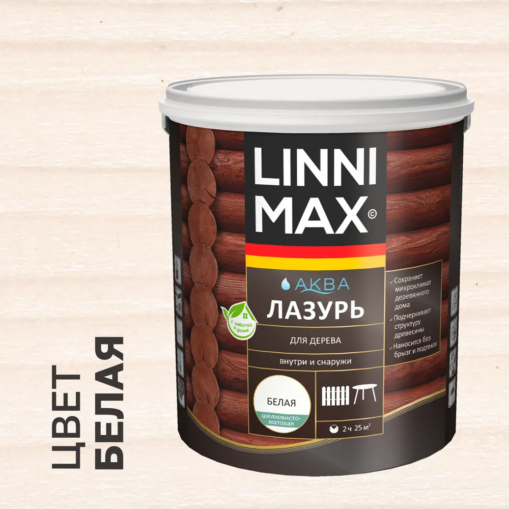 89349646 Лазурь для дерева Linnimax полуматовая белая 2.5 л STLM-0854431