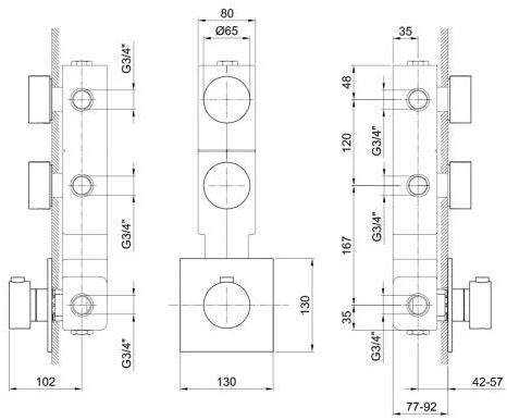 ABOUTWATER Термостатический смеситель для душа / ванны на 3 отверстия Af/21 Fantini Rubinetti sun-id-1445053 - Вид №2
