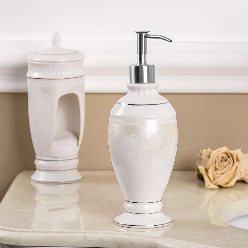 Дозатор для жидкого мыла настольный Wess «Elegance» керамика цвет белый STLM-2179604 - Вид №3