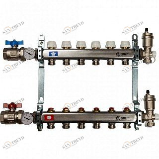 Распределительный коллектор из нерж. стали STOUT в сборе 3/4" х 1/4" х 6 выходов без расходомеров SMS0912000006