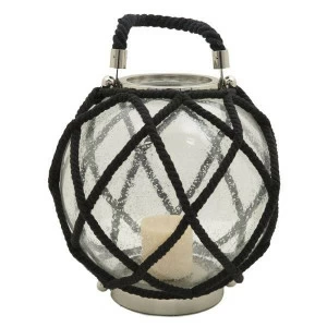 Подсвечник-фонарь стеклянный черный в оплетке большой 32 см UNICO  255473 Черный