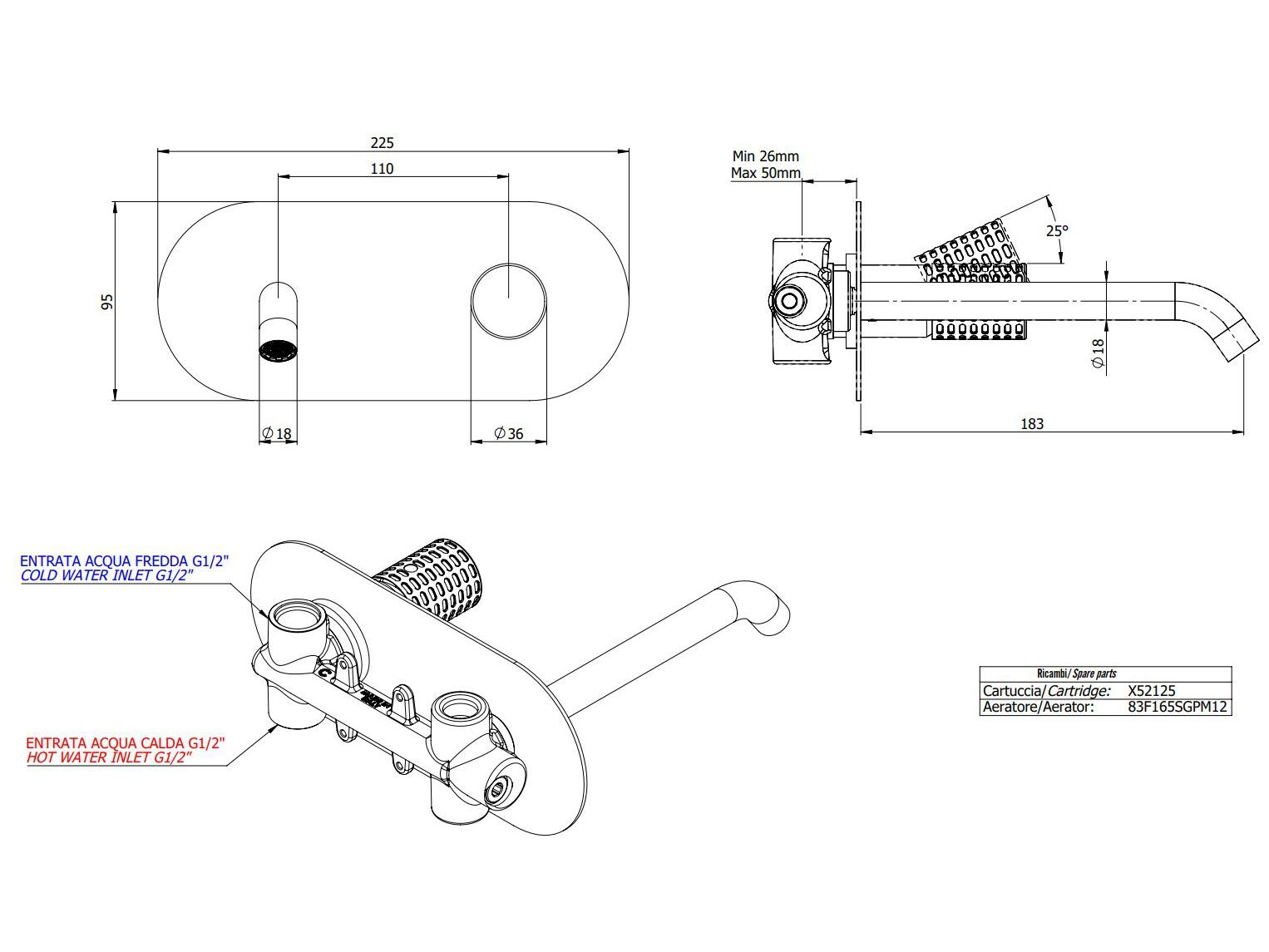 Однорычажный настенный смеситель для раковины с пластиной Remer Rubinetterie Celebrity ARCH-00093607 - Вид №2
