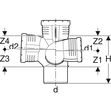 393.464.14.1 Крестовина Geberit Silent-Pro, левая со смещенным впуском и дополнительным отводом 87,5° Geberit  - Вид №3