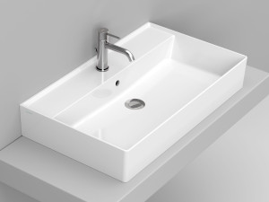 Керамическая раковина с одной столешницей с переливом