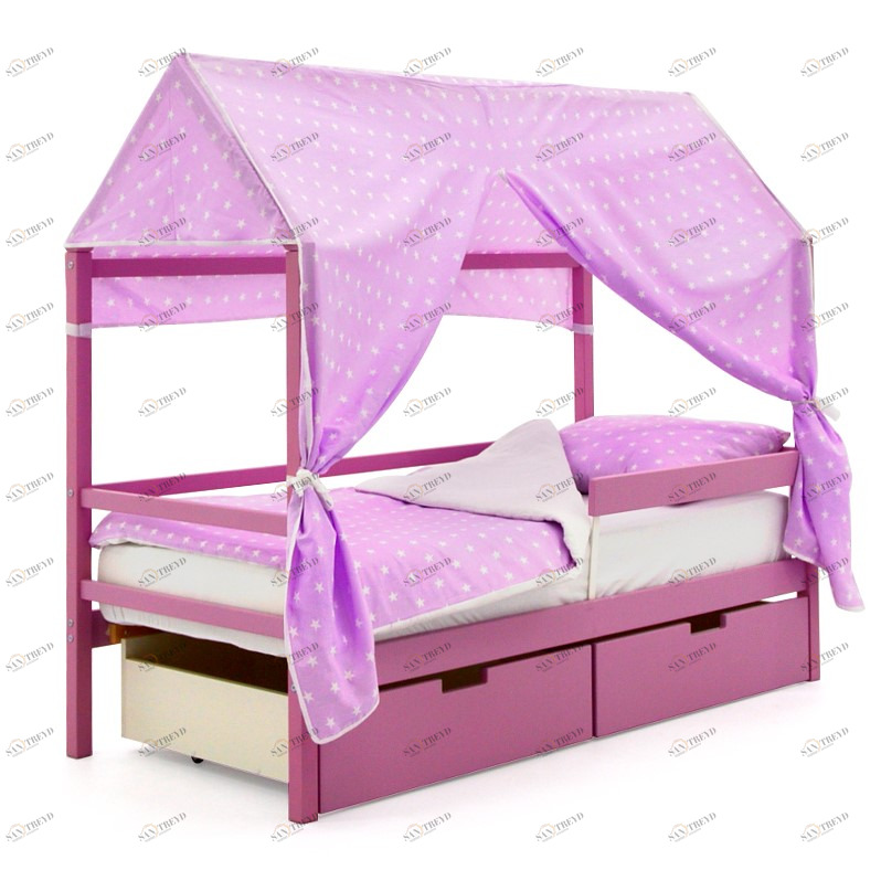 Крыша для кровати-домика текстильная Svogen звезды, фон лаванда БЕЛЬМАРКО  00-3833094 Розовый Santreyd 