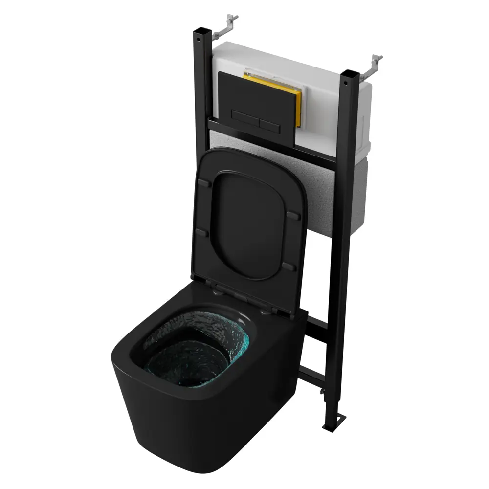 Комплект инсталляция с унитазом Moneron Black Tornado 4в1, безободковый с микролифтом, клавиша цвет черный Santreyd STLM-2109673 - Вид №1